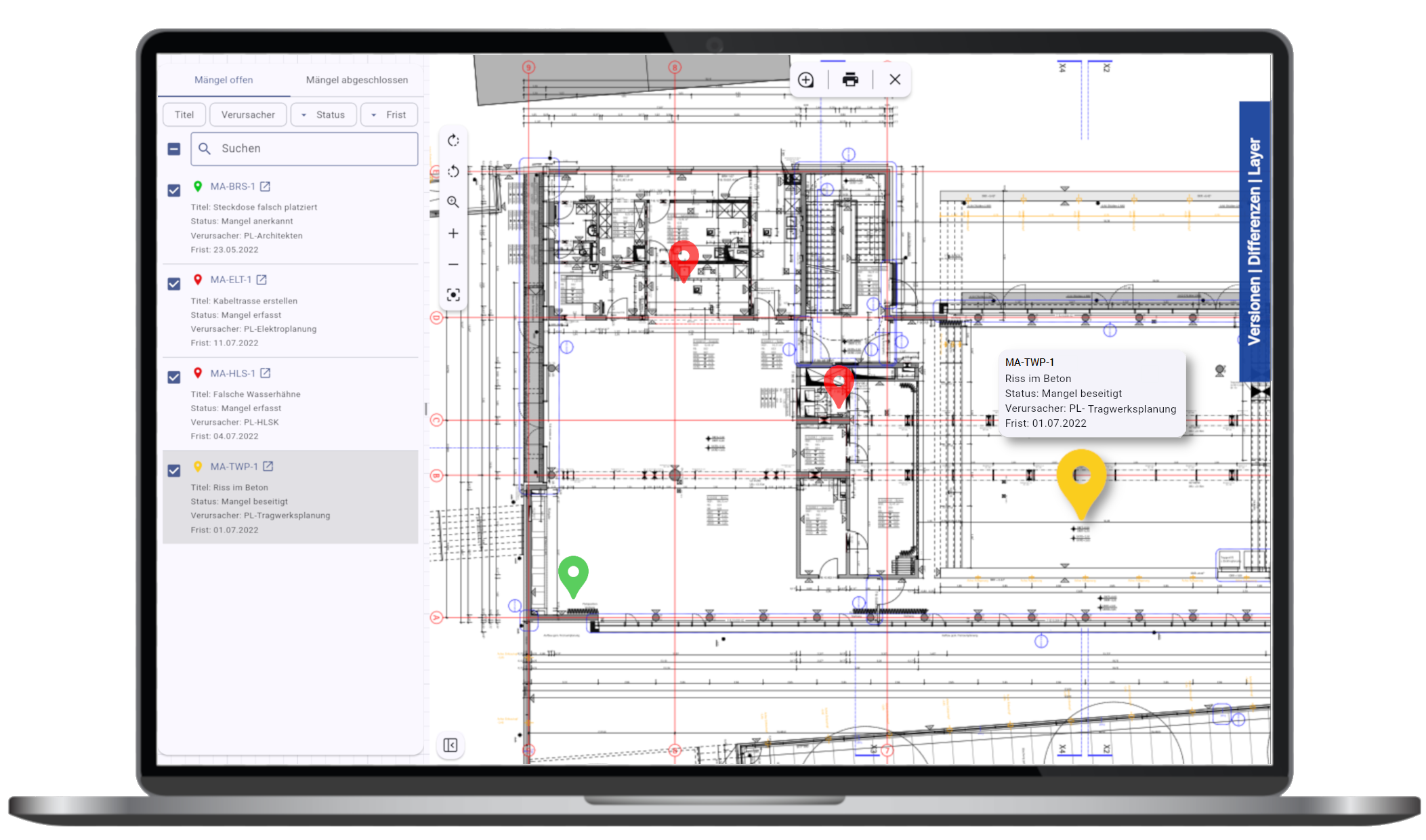 Screenshot Mängelverortung